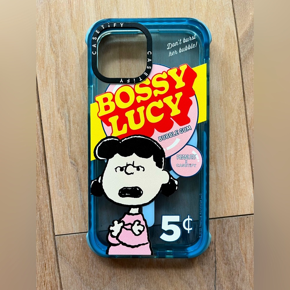 Casetify Snoopy Bossy Lucy Bubble Gum case w Megasafe IPhone 13 mini